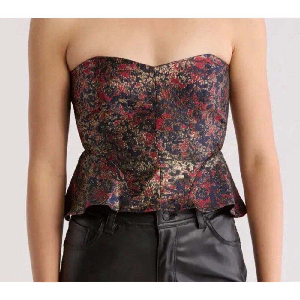 NSR Women Metallic Jacquard Strapless Peplum Top Whimsigoth Romantic Festival